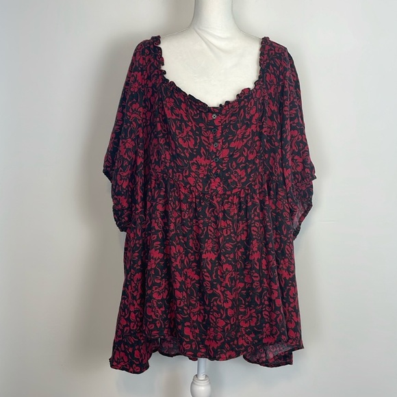 Torrid Babydoll Softest Flannel Puff Short Sleeve Top. Size 6X. NWT. Red & Black - Picture 4 of 15